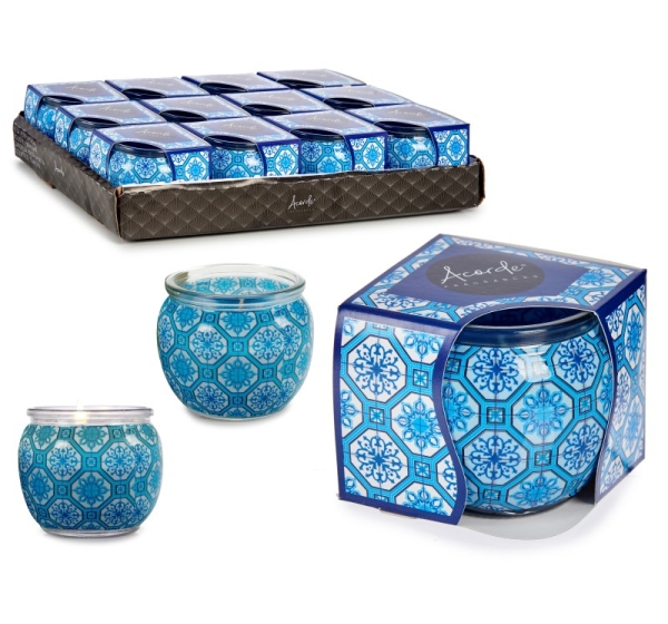 Aqua fresh candle in glass container, 6.3×7.5×7.5 cm, 21165, Acorde