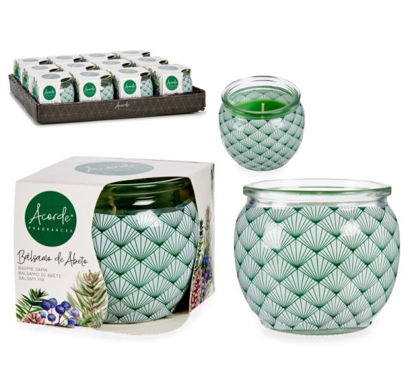 Balsam fir candle in glass container, 6.3×7.4×7.4 cm, 34563, Acorde