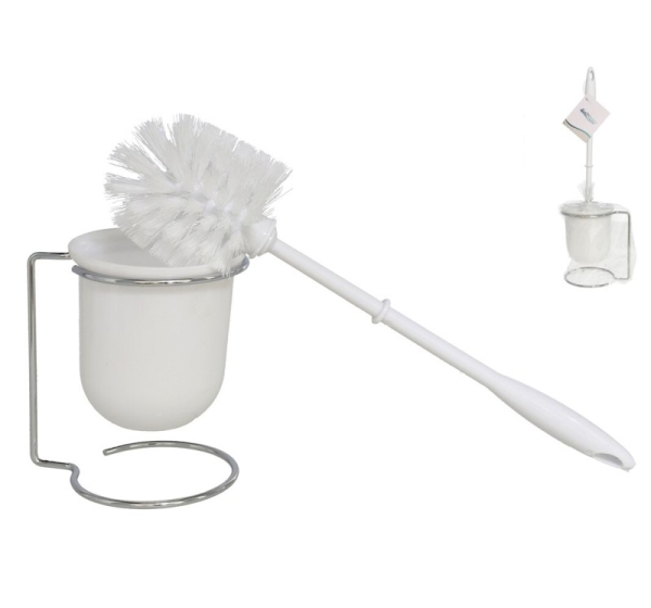 Toilet Brush Holder W/ Brush, White, 10.00 x 12.00 x 39.00, BATH&GO