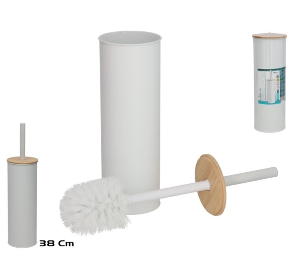 Metal And Bamboo Brush Holder, 9.50 x 9.50 x 38.00, BATH&GO