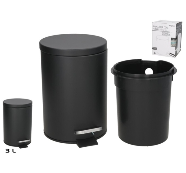 Atkritumu tvertne ar pedāli, 3 l, melna, 21.00 x 16.80 x 24.50, BATH&GO