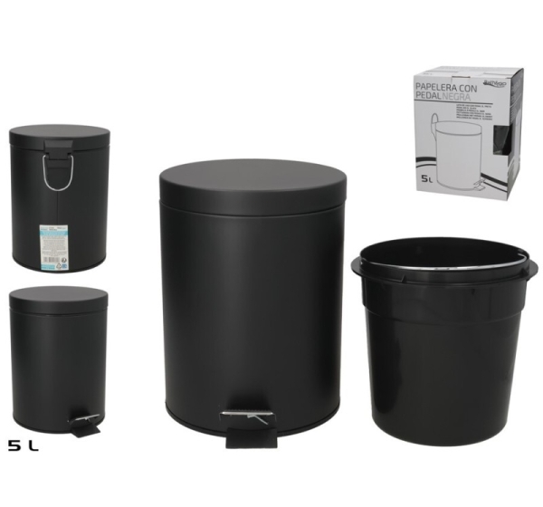 Atkritumu tvertne ar pedāli, 5 l, melna, 26.00 x 20.50 x 27.00, BATH&GO