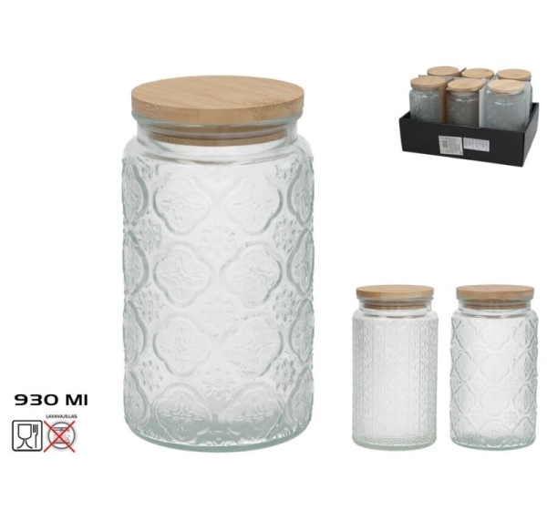 Стеклянная банка с бамбуковой крышкой, 930 мл, 10.00 x 10.00 x 18.00, KITCHEN&GO