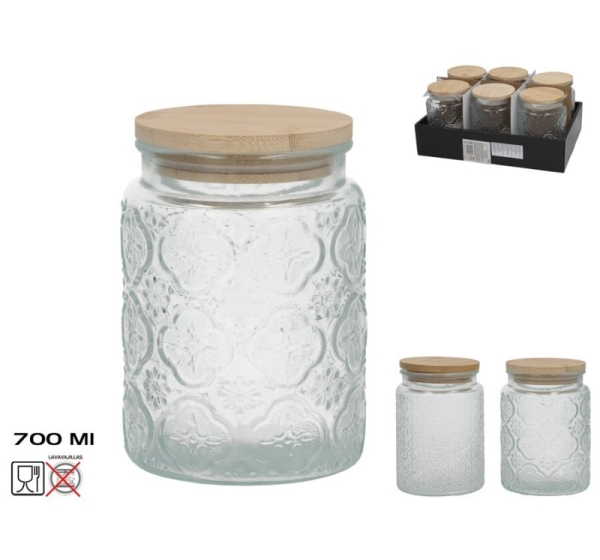 Glass Jar With Bamboo Lid, 700 ml, 9.50 x 9.50 x 14.00, KITCHEN&GO