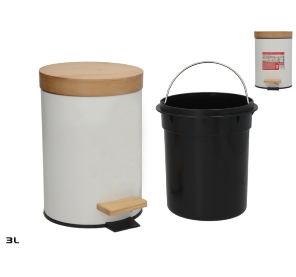 White Bamboo Lid Trash Can, 3 L, 23.00 x 17.00 x 24.50