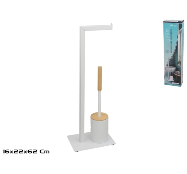 Toilet Paper Holder And Brush, White, 16.00 x 22.00 x 62.00, BATH&GO