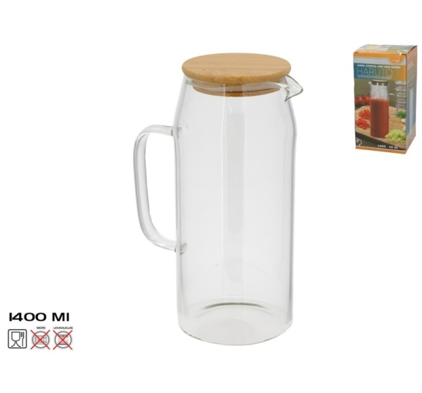 Glass Jug With Bamboo Lid, 1.4 L, 10.00 x 15.00 x 22.00, KITCHEN&GO