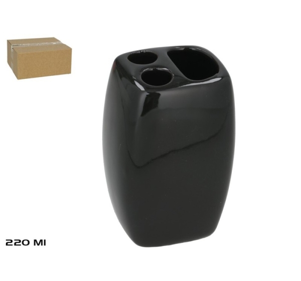 Keramikas zobu birstīšu turētājs, 220 ml, melns, 5.00 x 6.00 x 11.00, BATH&GO