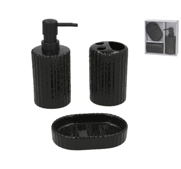 Roma Black Ceramic Bathroom Set, Soap Dispenser and Toothbrush Holder, 7.00 x 8.50 x 16.50, BATH&GO