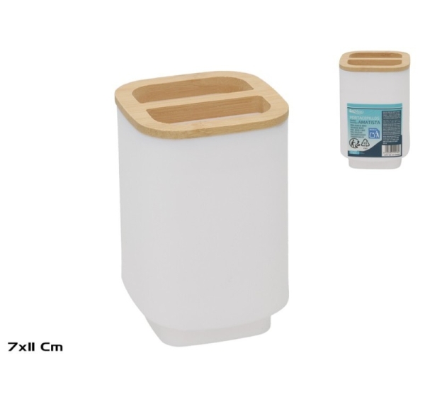 Bamboo Toothbrush Holder, 7.50 x 7.50 x 11.00, BATH&GO