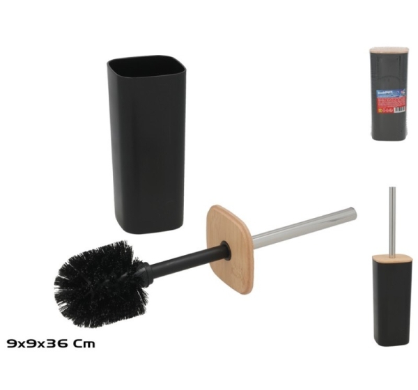 Bamboo Toilet Brush Holder, Black, 9.00 x 9.00 x 36.00
