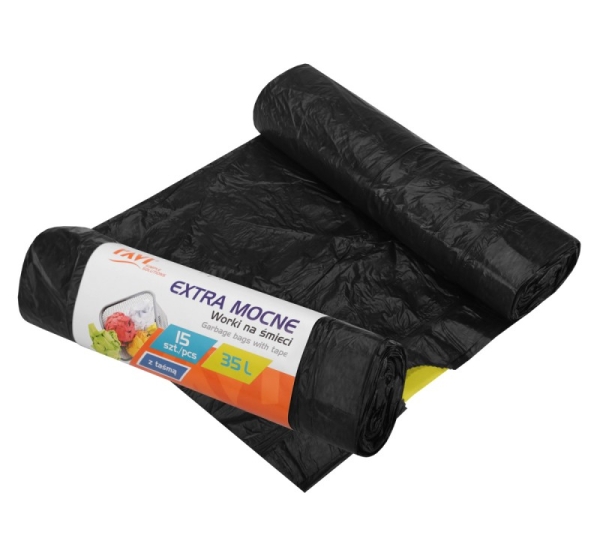 EXTRA STRONG Garbage bags with tape 35 L, LD/HD, 15 pcs, 21 x 4 x 4, 00726, Simple Solution