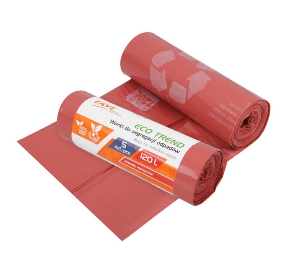 Мешки для мусора ECO TREND, 120 л, 5 шт., красные (металл), 19 x 7 x 7, 00740, Simple Solution