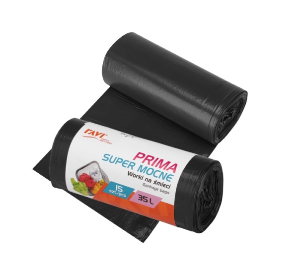 PRIMA LDPE Garbage bags 35 L, 52 x 57 cm, 15 pcs black, 13 x 5.3 x 5.3, 00765, Simple Solution
