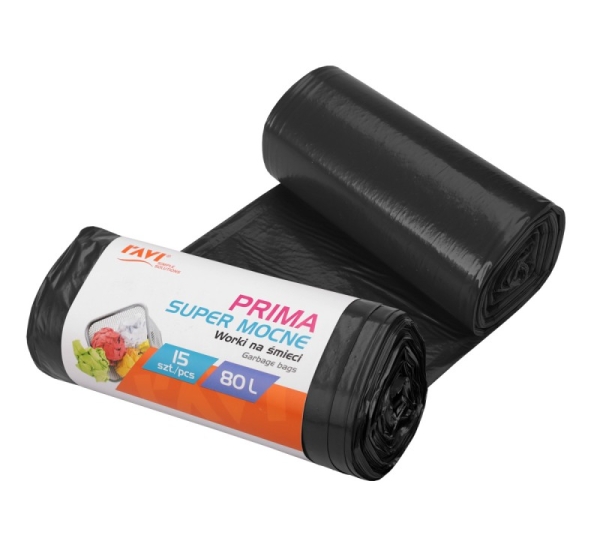PRIMA LDPE Garbage bags 80 L, 60 x 100, 15 pcs black, 60 x 100 x 0, 00798, Simple Solution
