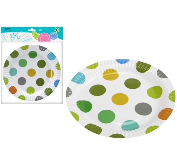 LGP Round paper plates, green dots, 18 cm / 6 pcs, 19.5 x 1.9 x 26.5, 12181, RAVI Decor