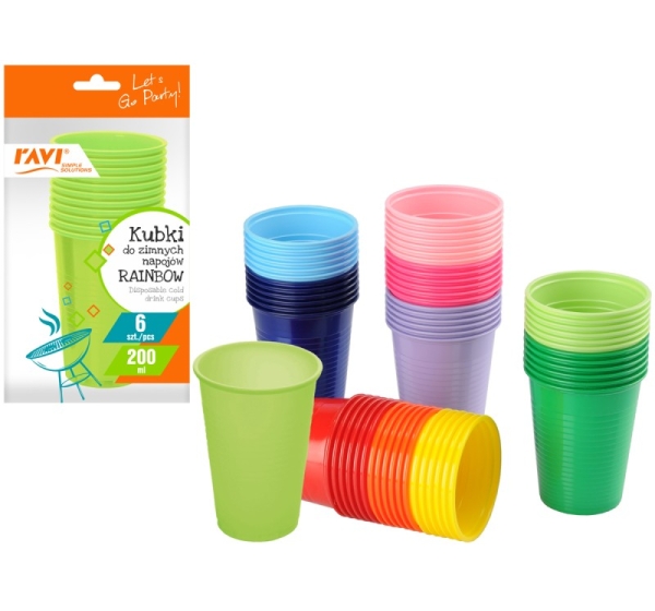 RAINBOW disposable cold drinks cups, 200 ml, 6 pcs, 14 x 6.5 x 24, 31350, Simple Solution