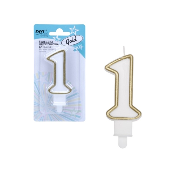 Birthday candle, Number 1, Gold, 7.5 x 1.5 x 14, 62064, RAVI Decor