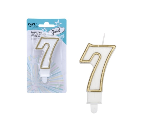 Birthday candle, Number 7, Gold, 7.5 x 1.5 x 14, 62070, RAVI Decor