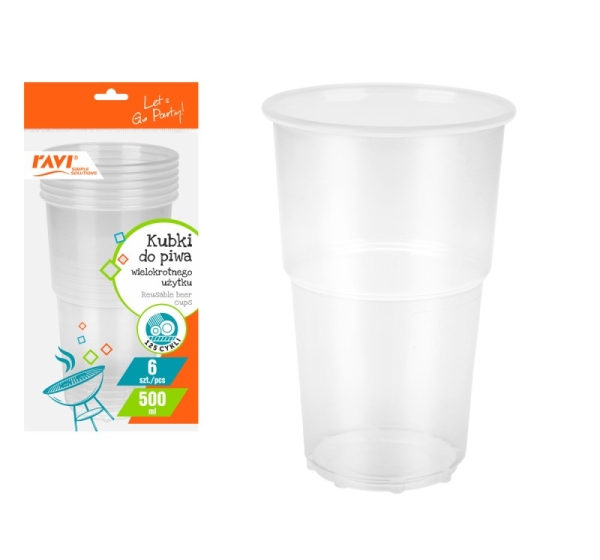 Reusable beer cups, 500 ml, 6 pcs., 17.5 x 6.5 x 31, 70263, Simple Solution
