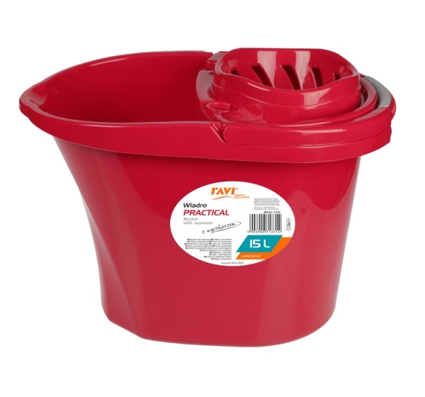 Practical bucket with wringer 15 l RED, 42 x 28 x 30, 71331, Simple Solution