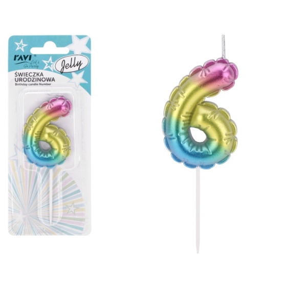 Birthday candle Jelly 6, 6.5 x 1 x 16, 72030, RAVI Decor
