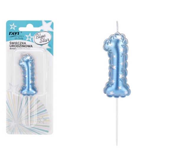 Birthday candle Blue Star 1, 6.5 x 1 x 16, 72035, RAVI Decor