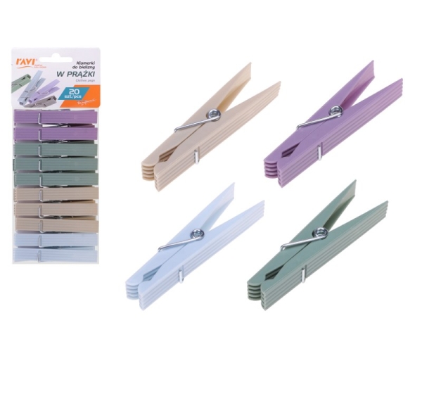 STRIPED clothes pegs, 20 pcs, 8 × 3 × 21 cm, 01025, SIMPLE SOLUTION