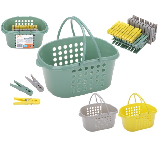 PRIMAVERA clothes pegs in basket, 50 pcs, 17.5 × 11 × 23.5 cm, 01044, SIMPLE SOLUTION