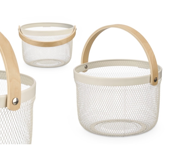 Rounded Basket with Handle, Cream, 20 × 28 × 27 cm, 10862, KINVARA