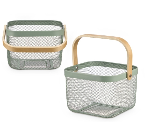 Squared Basket with Handle, Green, 18 × 26.5 × 26 cm, 10864, KINVARA