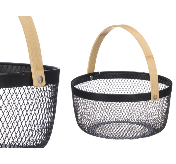 Round Basket with Bamboo Handle, Black, 10.5 × 20.5 × 50.5 cm, 13771, KINVARA
