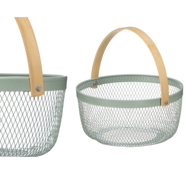 Round Basket with Bamboo Handle, Green, 10.5 × 20.5 × 20.5 cm, 13773, KINVARA