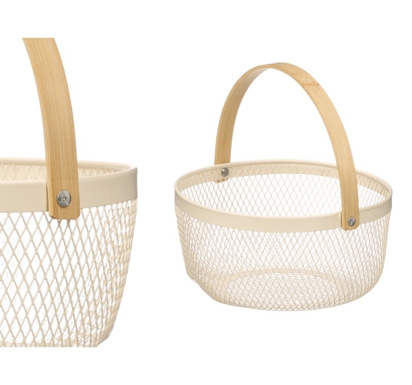 Round Basket with Bamboo Handle, Beige, 10.5 × 20.5 × 20.5 cm, 13775, KINVARA