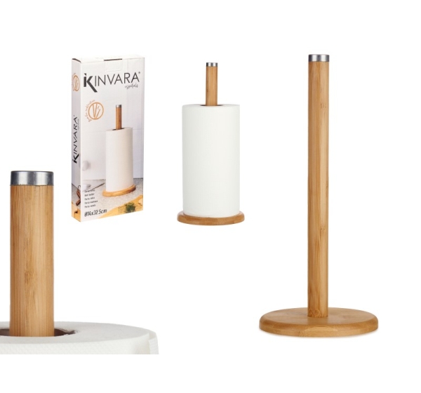 Bamboo/Steel Kitchen Towel Holder, 2.5 × 32.5 × 16.5 cm, 90953, KINVARA