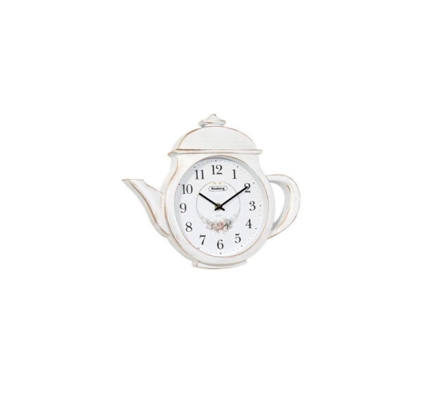 Teapot Wall Clock, 34.4 x 29 x 4.4 cm, 1 AA battery (not included), White, 55R59998GW, Rosberg