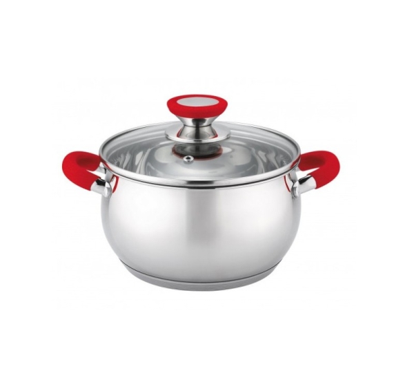 Pot with Lid Oliver Voltz 5V1210N26R, Ø26 cm / 7.7 L, Red Handles, Stainless Steel