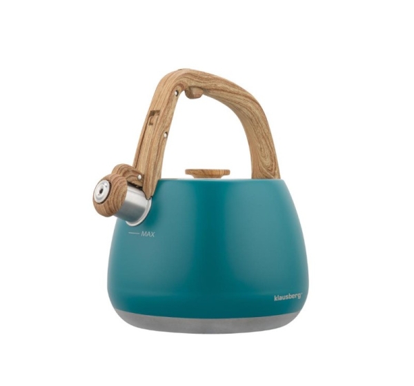 Kettle with whistle, stainless steel, Blue with Wooden Handle, 2.5L, KB 9040, Klausberg