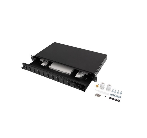 LANBERG 12XSC DUPLEX / 12XLC QUAD RACK 19" 1U FIBER OPTIC DISTRIBUTION FRAME BLACK + ACCESSORIES