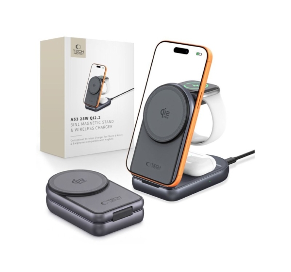 Tech-Protect Tech-Protect A53 3in1 MagSafe 25W QI2.2 Wireless Charger - Dark Gray