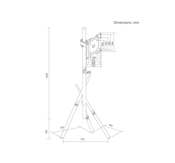 Maclean TV Floor Stand/Mount, 27–55", max. VESA 200x200, max. 60 kg, MC-181 W