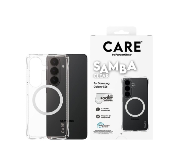 CARE by PanzerGlass Samba Case Transparent w. White Qi Samsung New Galaxy S26 | PanzerGlass