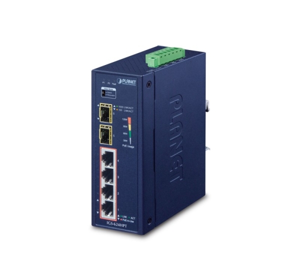 PLANET IGS-624HPT network switch Unmanaged Gigabit Ethernet (10/100/1000) Power over Ethernet (PoE) Blue