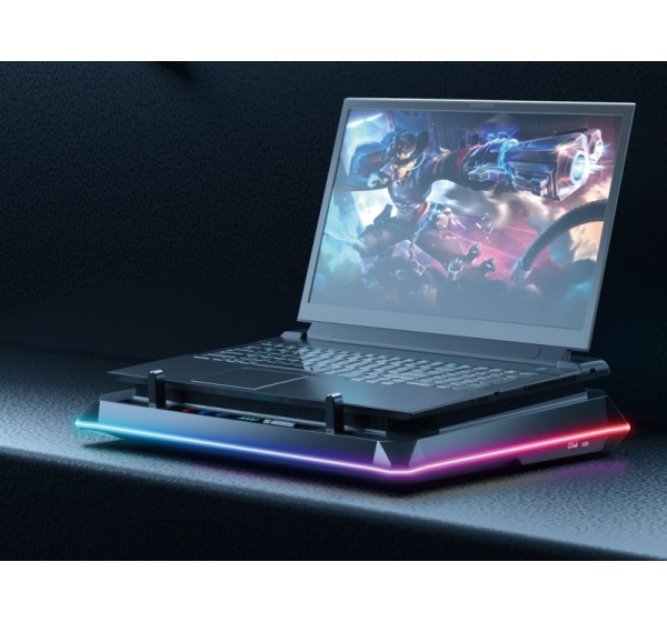 Conceptronic THYIA03B Turbofan Gaming Laptop Cooling Pad with USB Hub, RGB, Sealed Foam, Mobile Holder