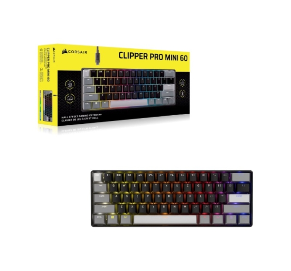 CORSAIR CLIPPER PRO MINI 60 Hall Effect Gaming Keyboard, Backlit RGB LED, CORSAIR MGX Core, Black PBT DS Keycaps | Corsair