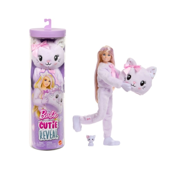 Barbie Cutie Reveal Doll & Accessories, Cuddly Series Kitten with 10 Surprises