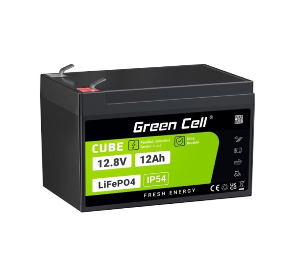 Green Cell ® Аккумулятор Green Cell CUBE LiFePO4 12Ah 12.8V 153.6Wh (литий-железо-фосфат) для инвалидной коляски,