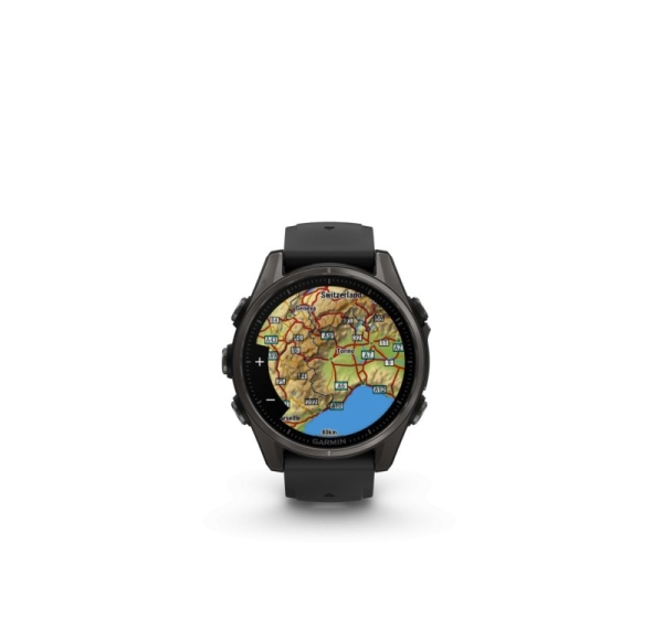 Garmin   Fenix 8 – 43 mm, AMOLED Sapphire, Carbon grey DLC titanium with Black/pebble grey silicone band/ 010-02903-21