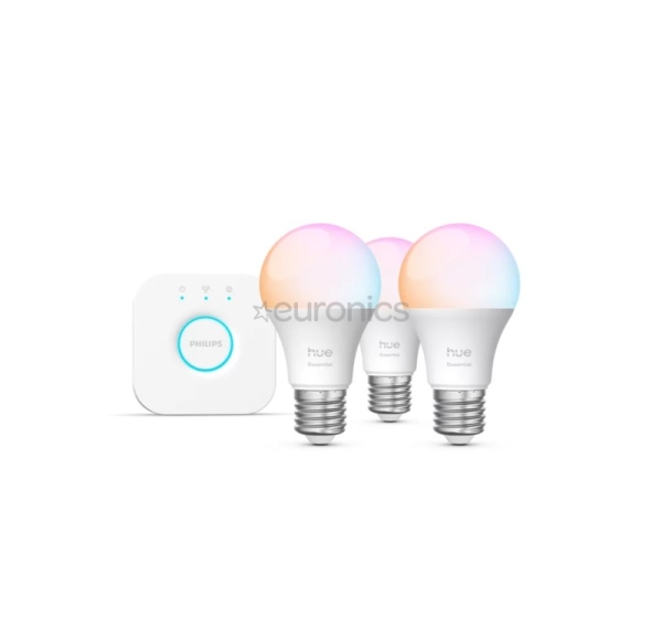 Philips Hue Essential Starter Kit, A60 + Hue Bridge, Full Color, E27, 3 pc, white - Smart light