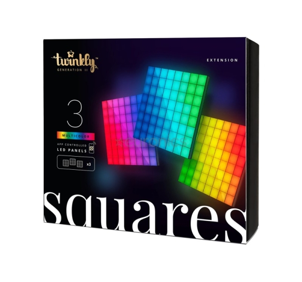 Twinkly Squares, 3 panels, IP20, black - Smart Light Wall Panels Expansion Pack